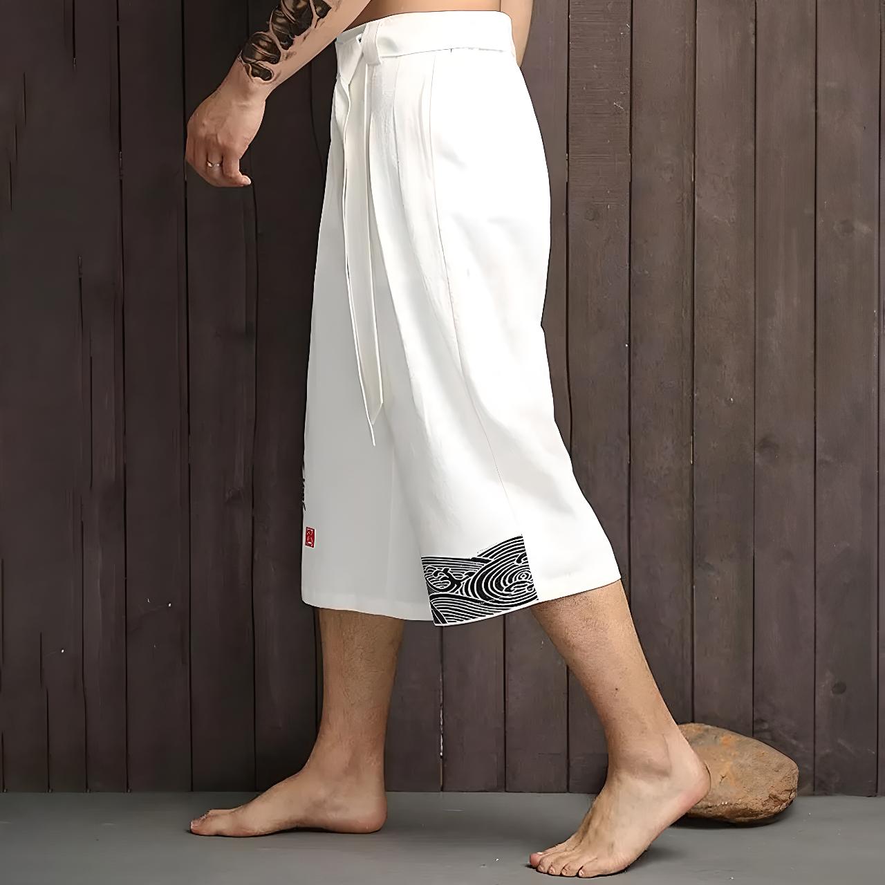 Pantalon Taro Zen en lin blanc style japonais