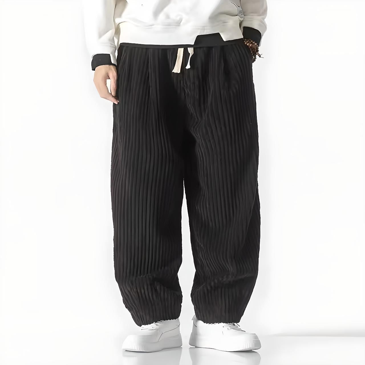Pantalon Côtelé noir coupe fluide style du japon