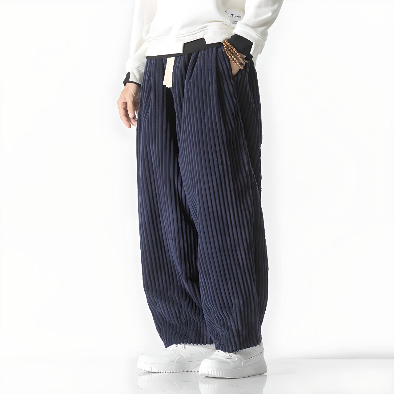 Tombé fluide du Pantalon Kumo Côtelé inspiration hakama