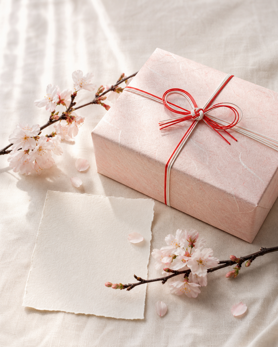 Idea regalo giapponese per donna: confezione in carta washi e rami di ciliegio