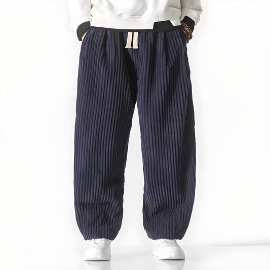 Pantalon Kumo Côtelé bleu marine coupe fluide style japonais