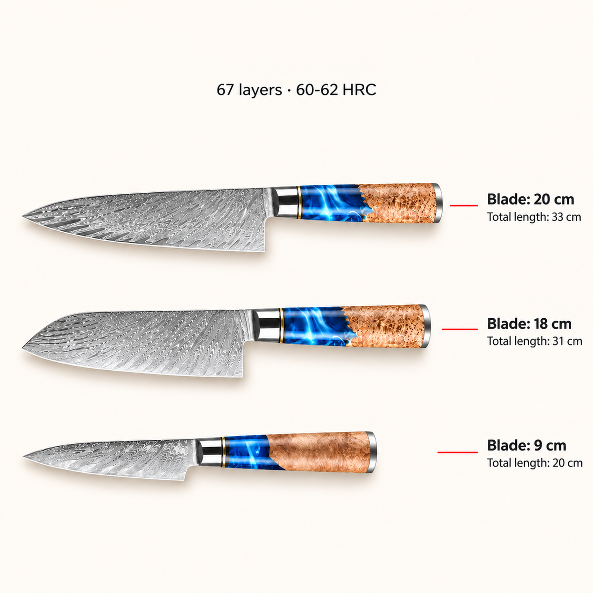 Set di Coltelli Giapponesi Umi Trio – Santoku, Chef e Spelucchino